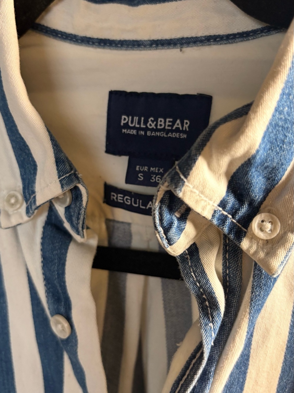Pull&Bear White and Blue Vertical Stripe Button-Up Shirt